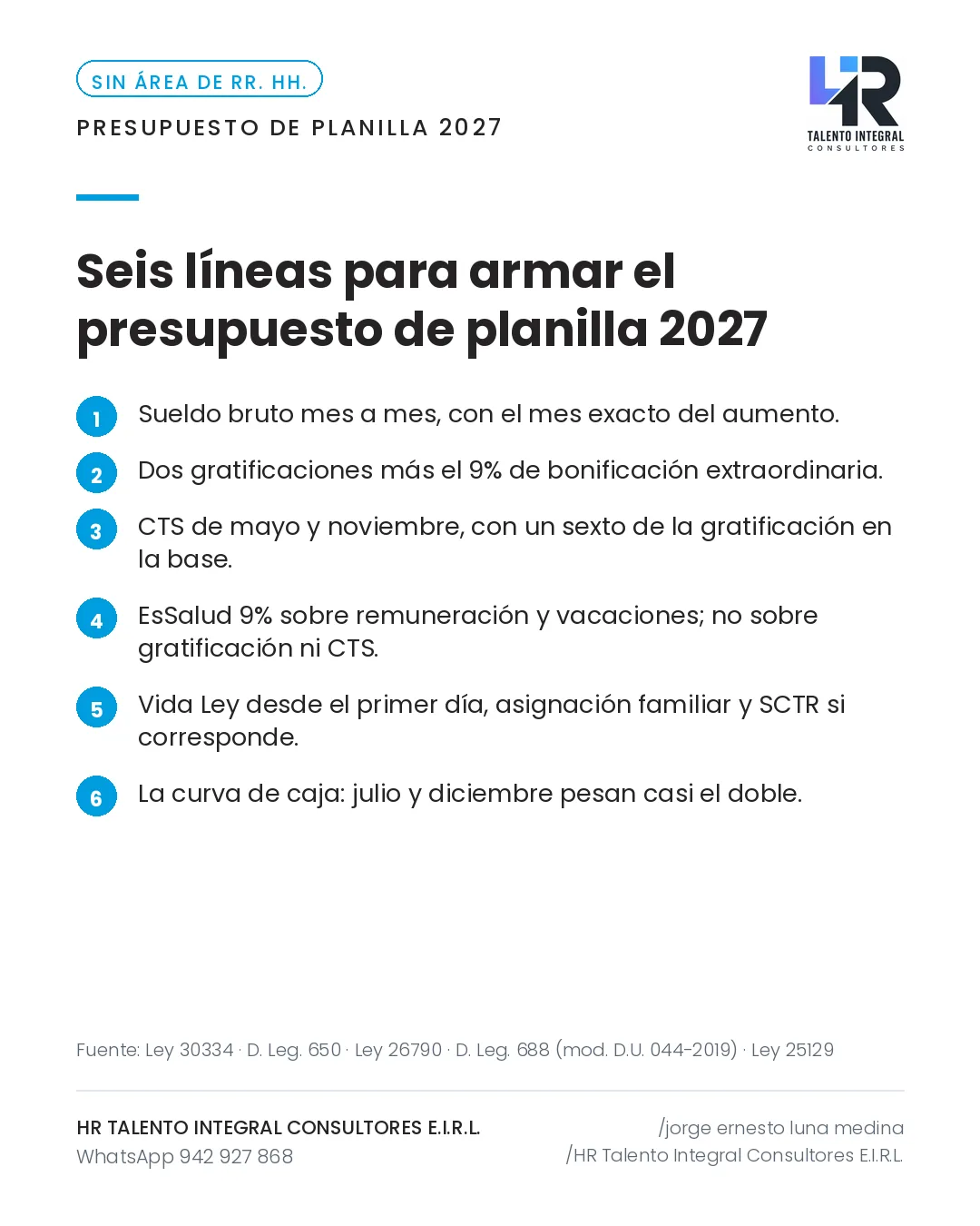 Pieza de Criterio HRTIC: Presupuesto de planilla 2027 en seis líneas