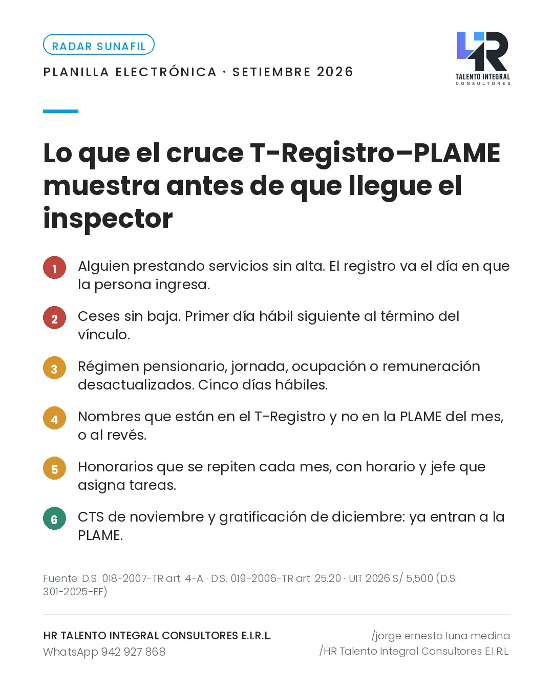 Pieza de Criterio HRTIC: T-Registro y PLAME: seis revisiones antes de una inspección