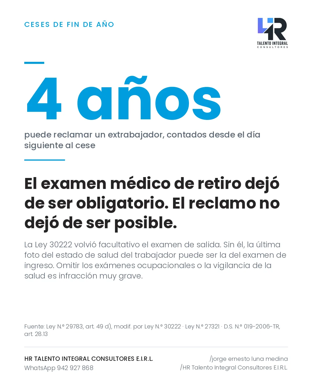 Pieza de Criterio HRTIC: Examen médico de salida: facultativo, pero no irrelevante