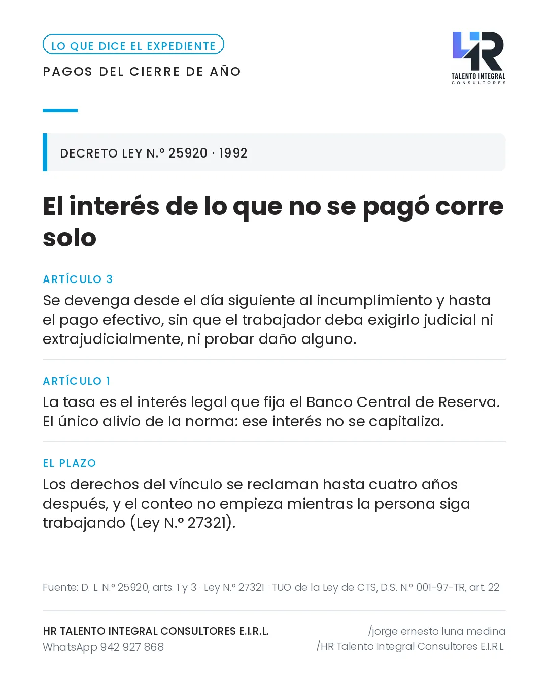 Pieza de Criterio HRTIC: Interés legal laboral: cuánto cuesta pagar tarde