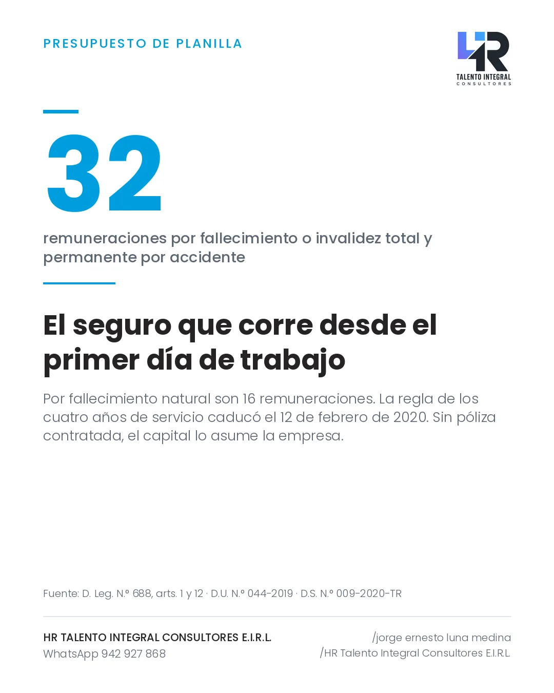 Pieza de Criterio HRTIC: Seguro Vida Ley desde el primer día: 16 o 32 sueldos