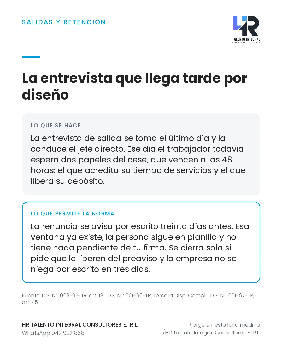 Pieza de Criterio HRTIC: Entrevista de salida: hágala en el preaviso, no el último día
