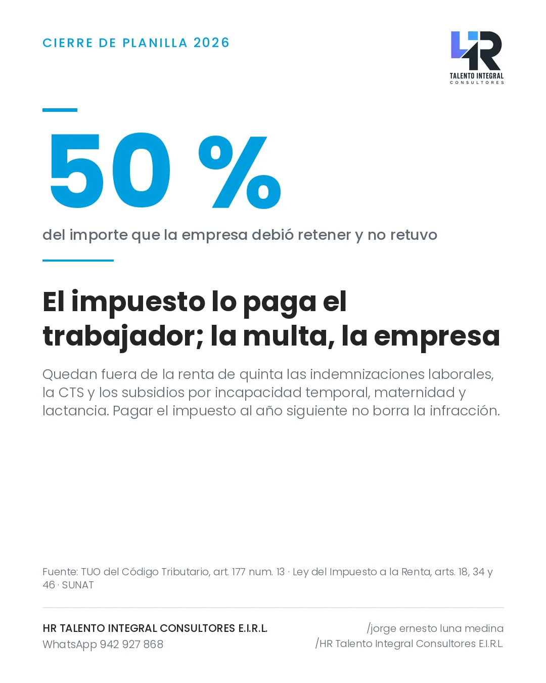 Pieza de Criterio HRTIC: Quinta categoría: el impuesto es del trabajador, la multa es de la empresa