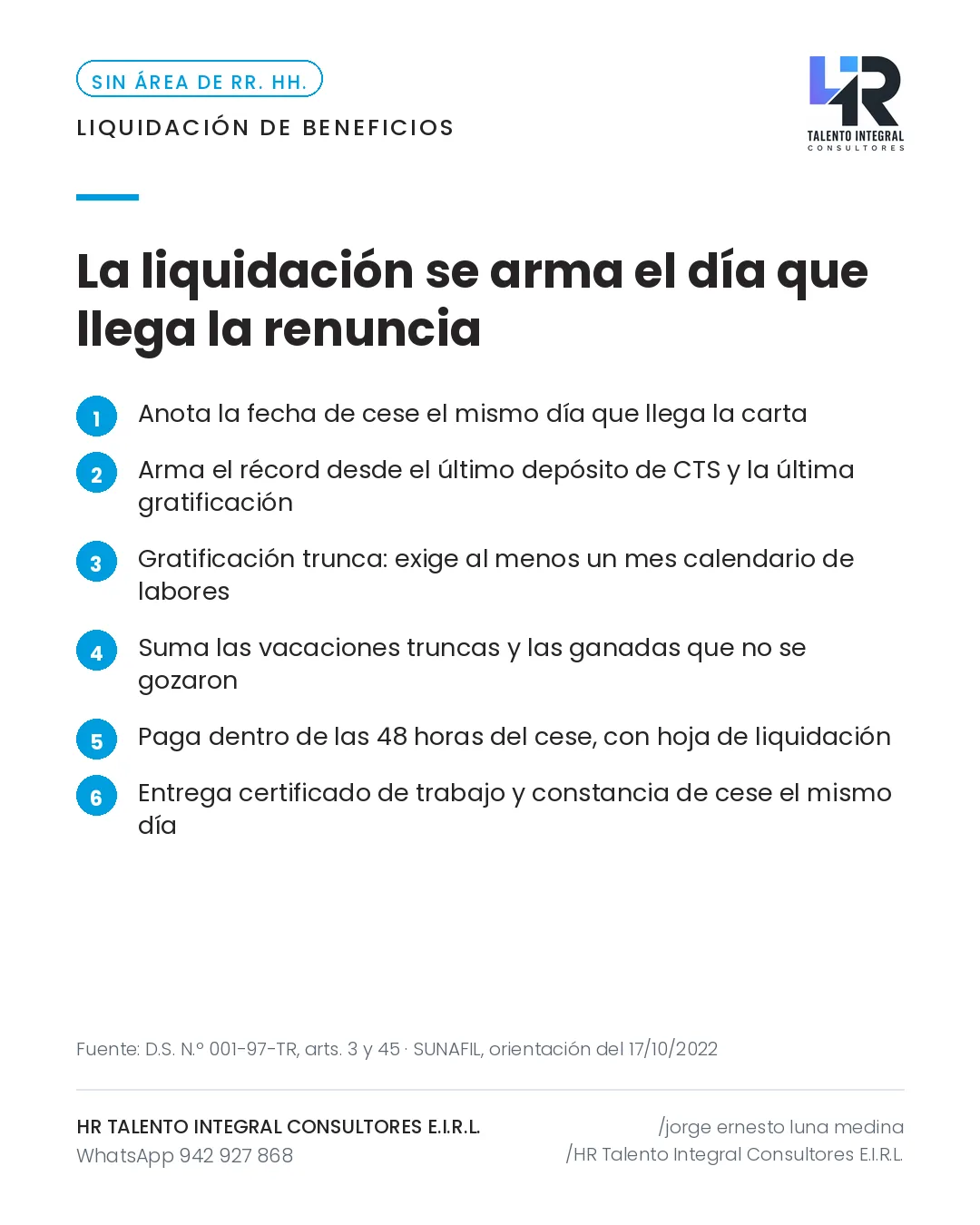 Pieza de Criterio HRTIC: Liquidación en 48 horas: seis pasos para la empresa sin área de RR. HH.
