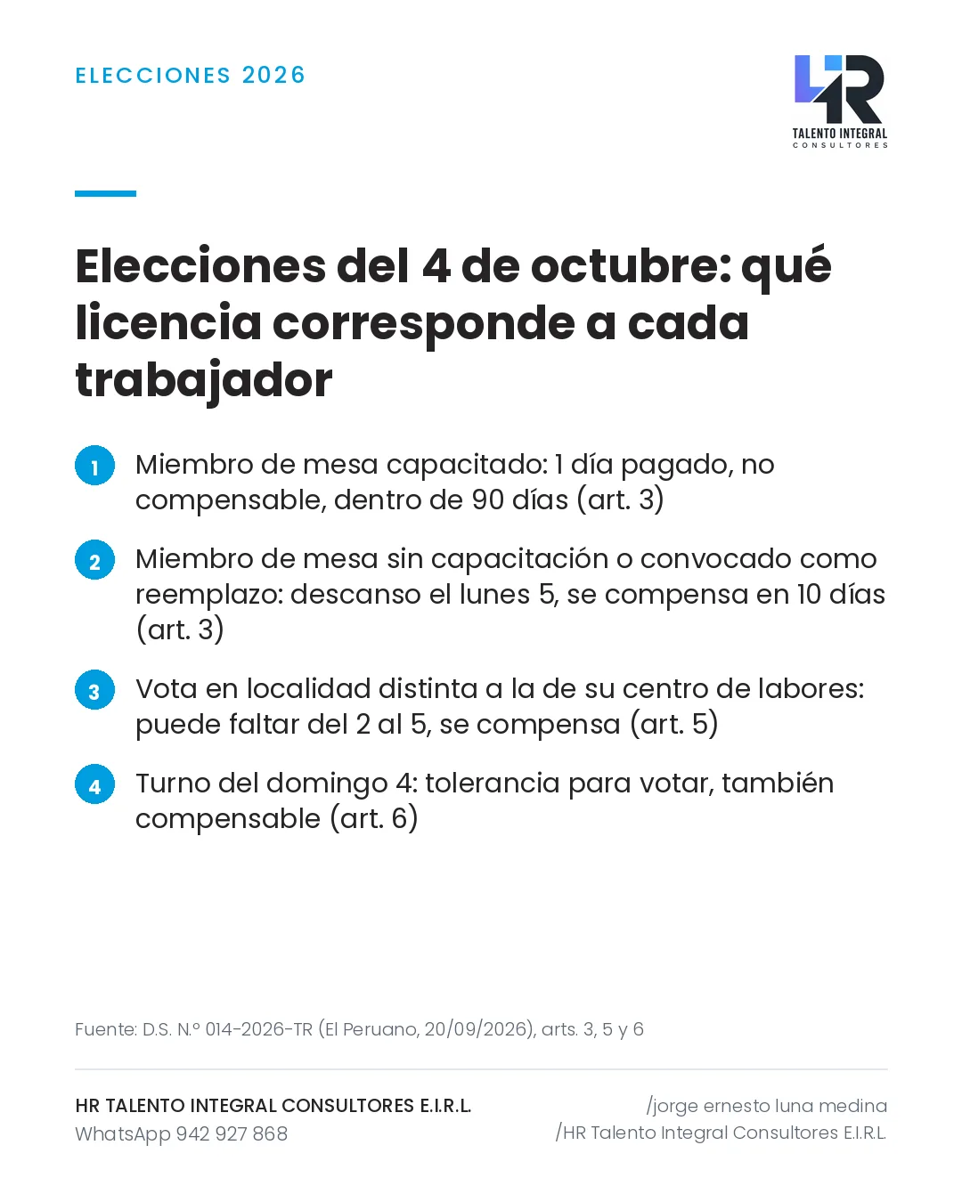 Pieza de Criterio HRTIC: Elecciones 2026: qué licencia corresponde a cada trabajador