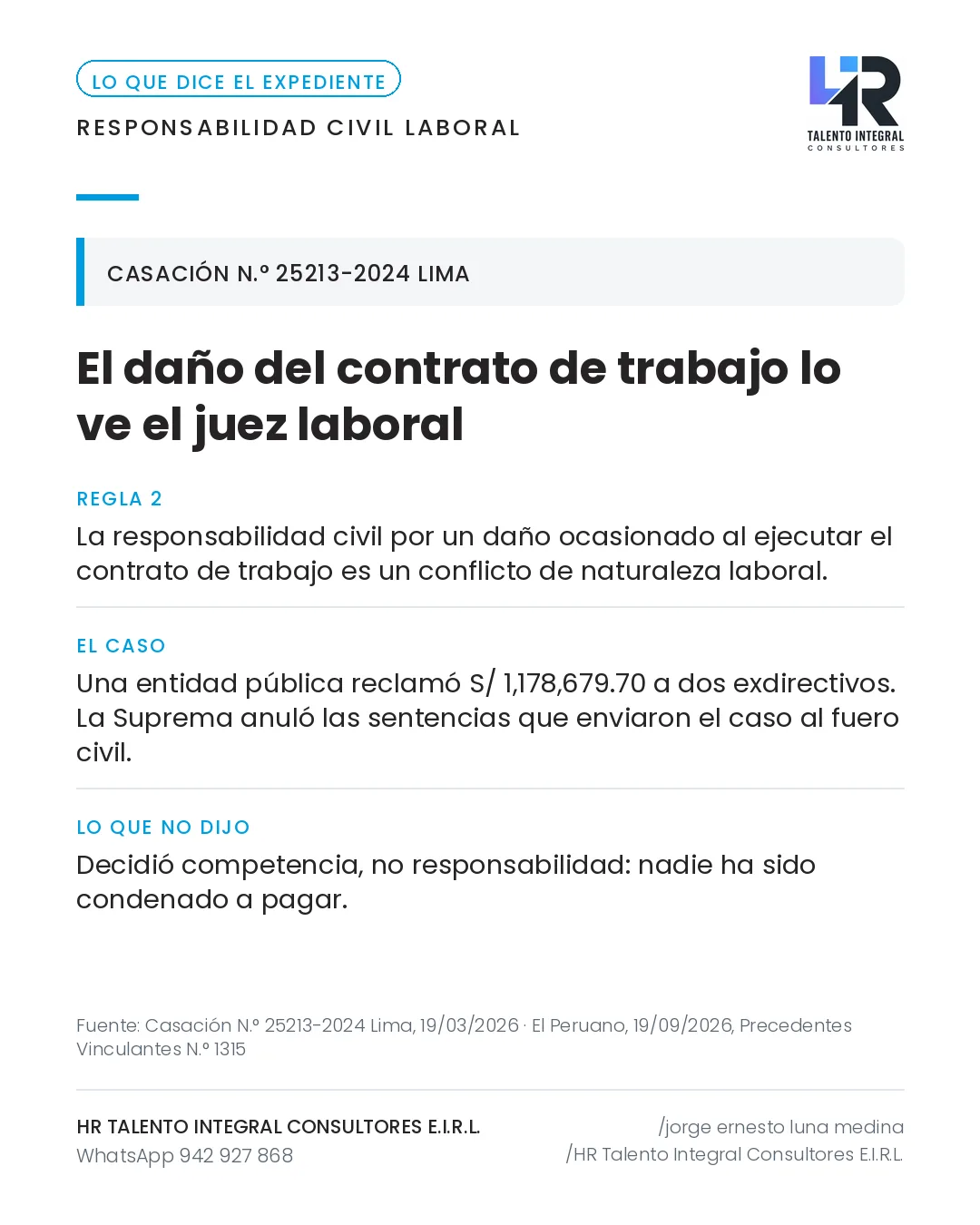 Pieza de Criterio HRTIC: Daño en el contrato de trabajo: lo ve el juez laboral, dice la Suprema