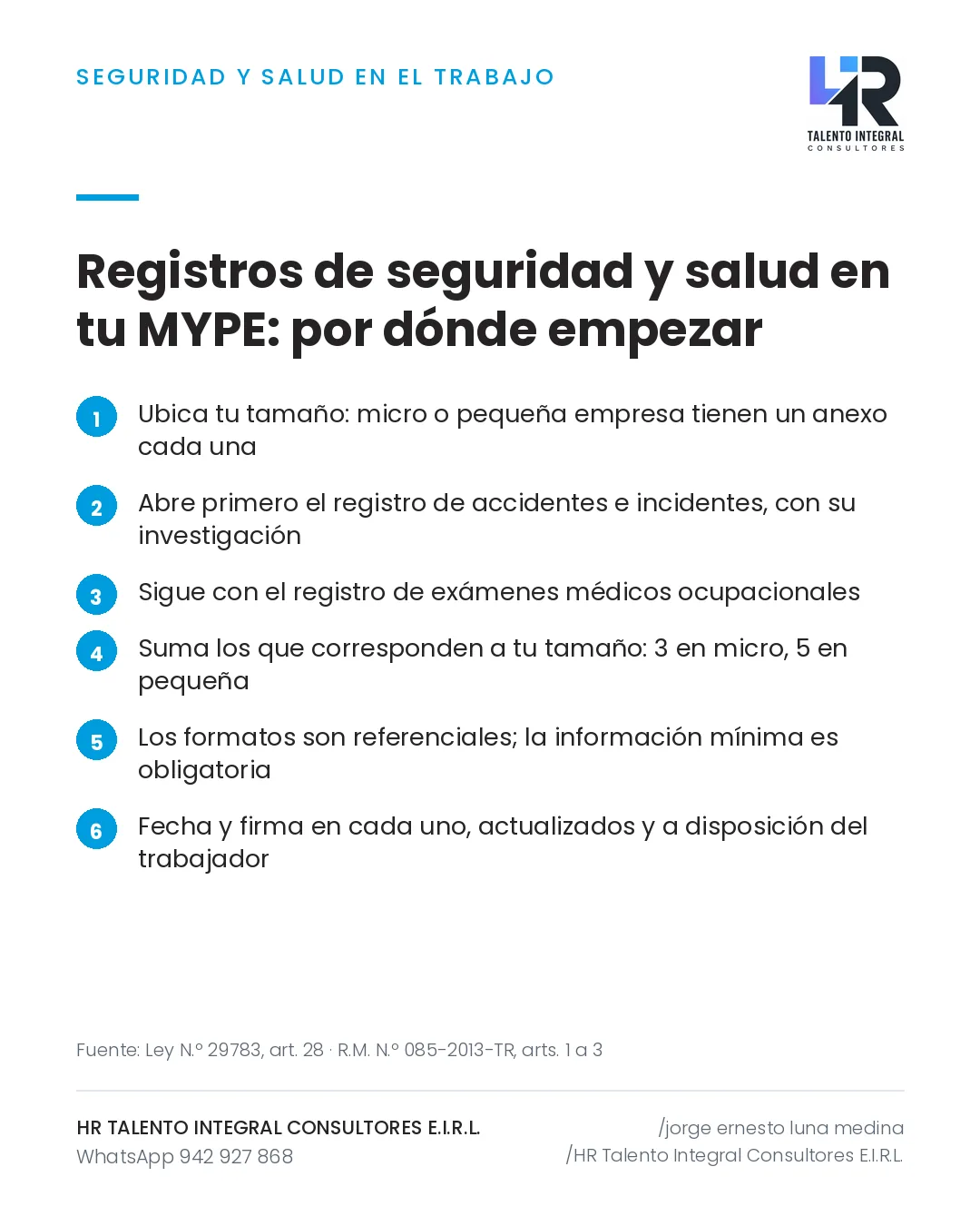 Pieza de Criterio HRTIC: Registros de seguridad y salud en una MYPE: por dónde empezar