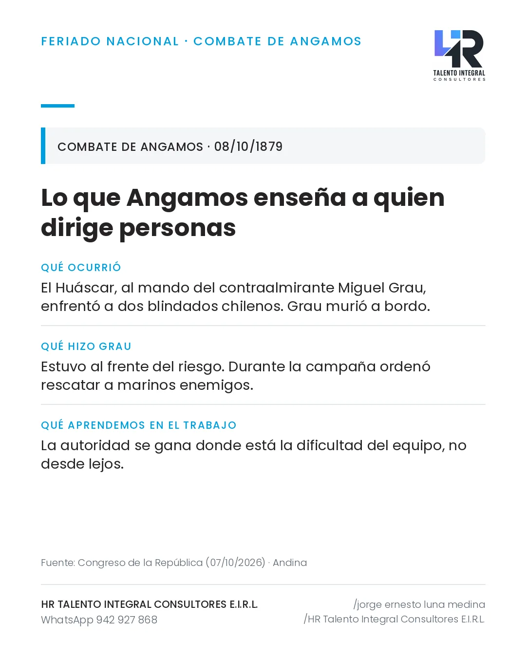 Pieza de Criterio HRTIC: Angamos: lo que Grau enseña a quien dirige personas