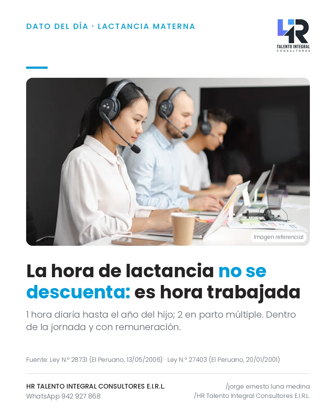 Pieza de Criterio HRTIC: La hora de lactancia no se descuenta: es hora trabajada